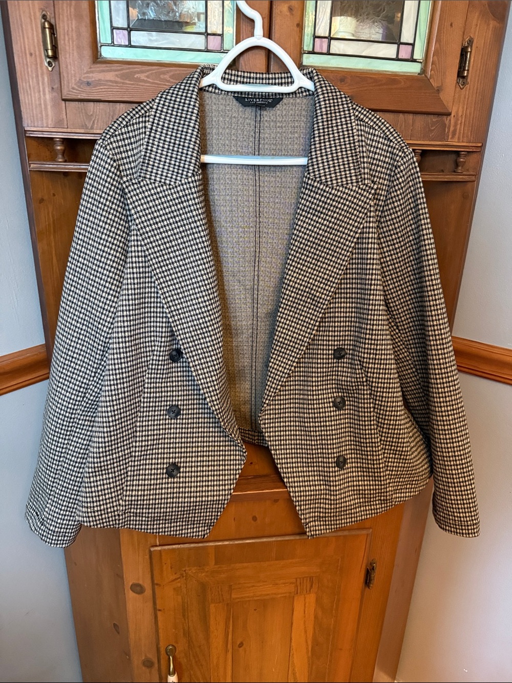 Liverpool LA Black & Tan Houndstooth Cropped Double-Breasted Blazer 2X